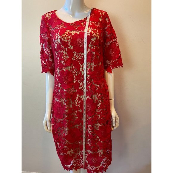 Label By Five Twelve Womens Lace Crochet Sheath Dress Short Sleeve Red Size 12 - Picture 3 of 8